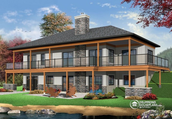 Modern Rustic Cottage house plan with large covered terrace