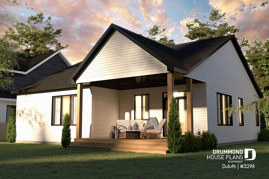 Rear elevation of DULUTH house plan (#3298) featuring sheltered balcony!