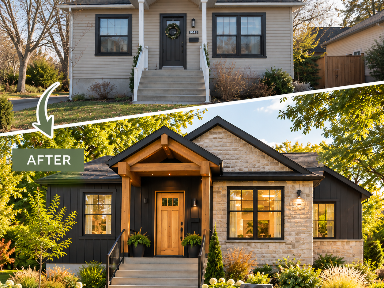 Before and after of a green and sustainable home renovation