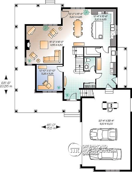 Main floor plan of the Turningdale (#3830) featuring an open-concept layout, private office, central fireplace, and spacious double garage