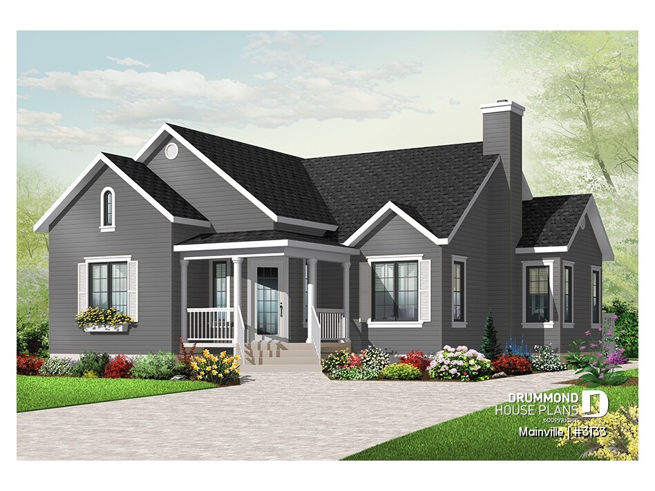 3 bedroom country bungalow house plan Mainville #3133 by Drummond House Plans