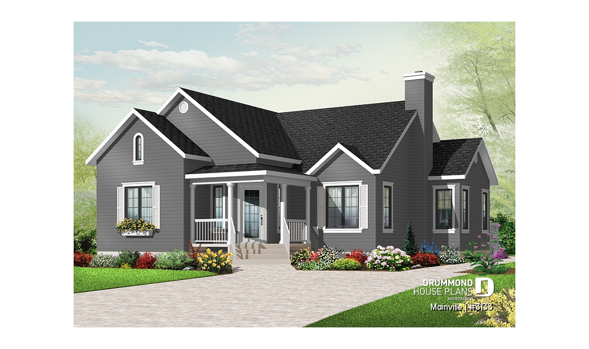 3 bedroom country bungalow house plan Mainville #3133 by Drummond House Plans