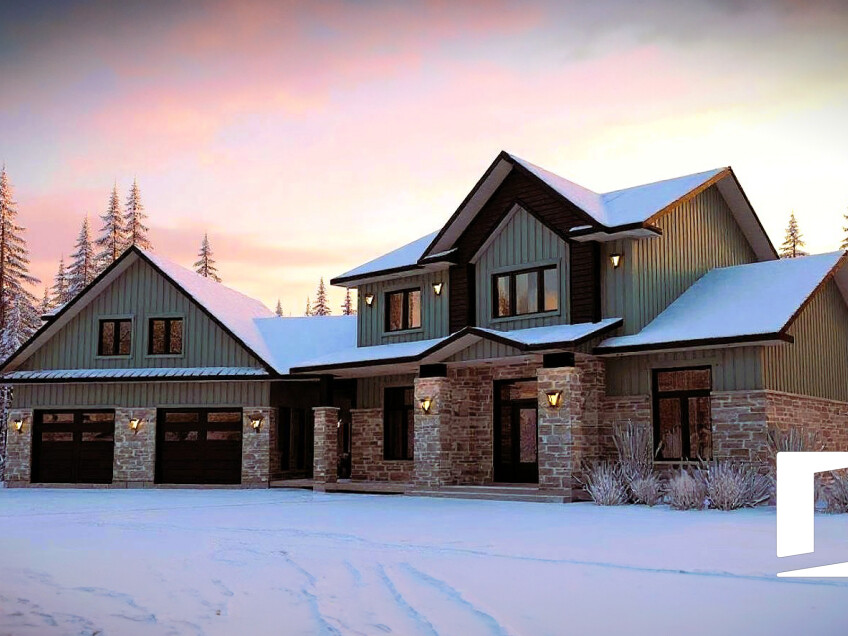 Maison avec plan sur mesure conçue par Dessins Drummond Chicoutimi en hiver