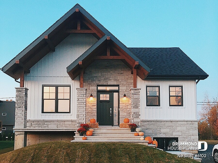affordable farmhouse house plan Nordika 6102 front exterior with warm and inviting design
