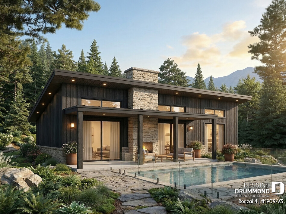 Maison moderne avec terrasse couverte, piscine et aménagement paysager conçu pour augmenter la valeur d’une maison