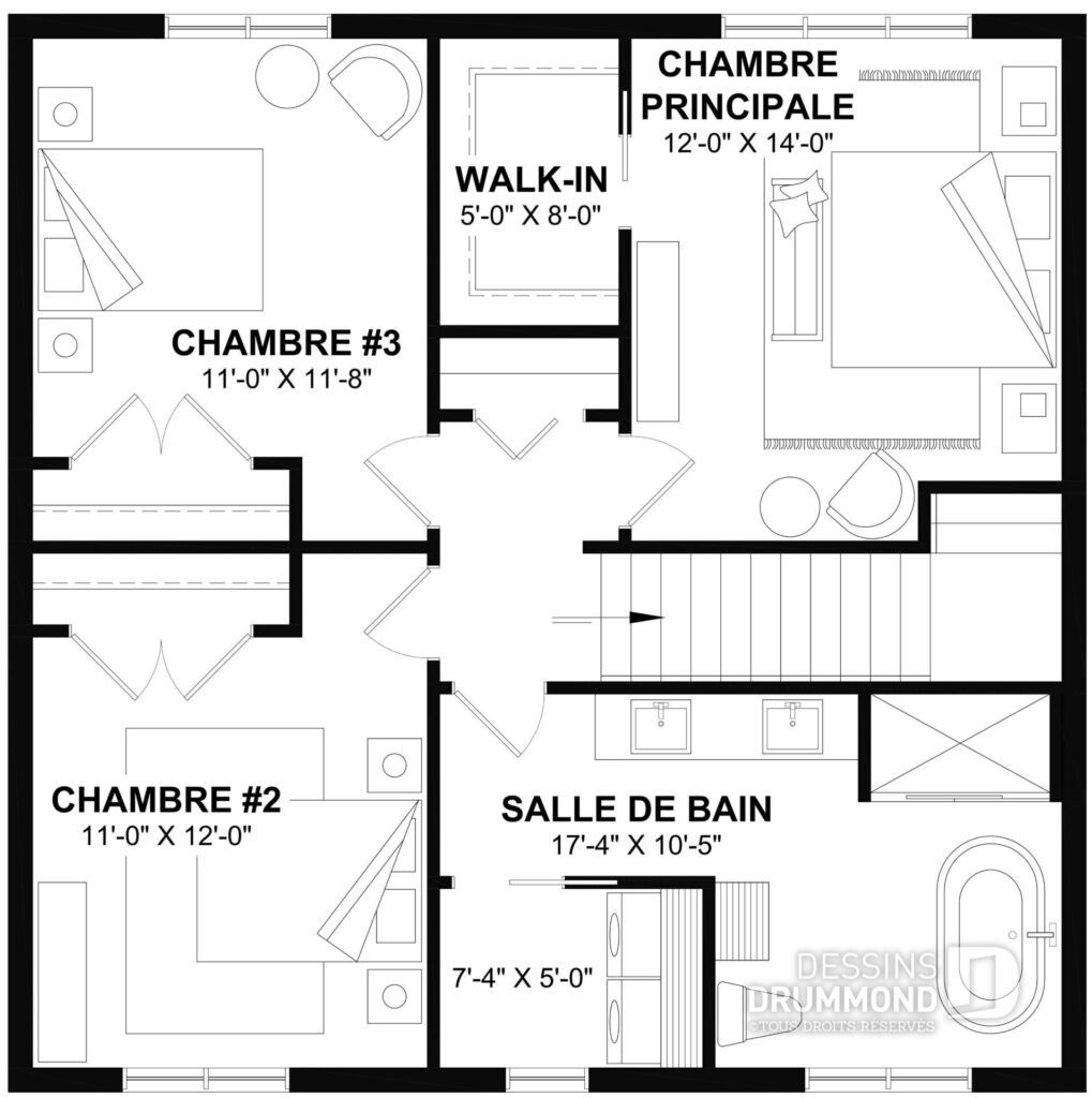plan de maison moderne ayant toutes les chambres à l'étage