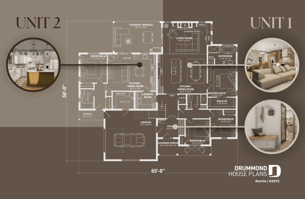 Floor plan for 3073 Romie multigenerational house plan