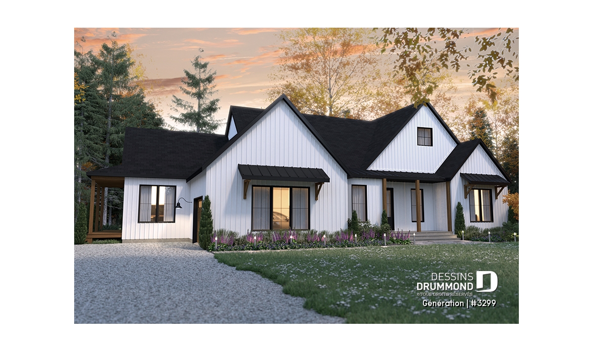 maison bi-génération moderne avec façade farmhouse et deux entrées distinctes