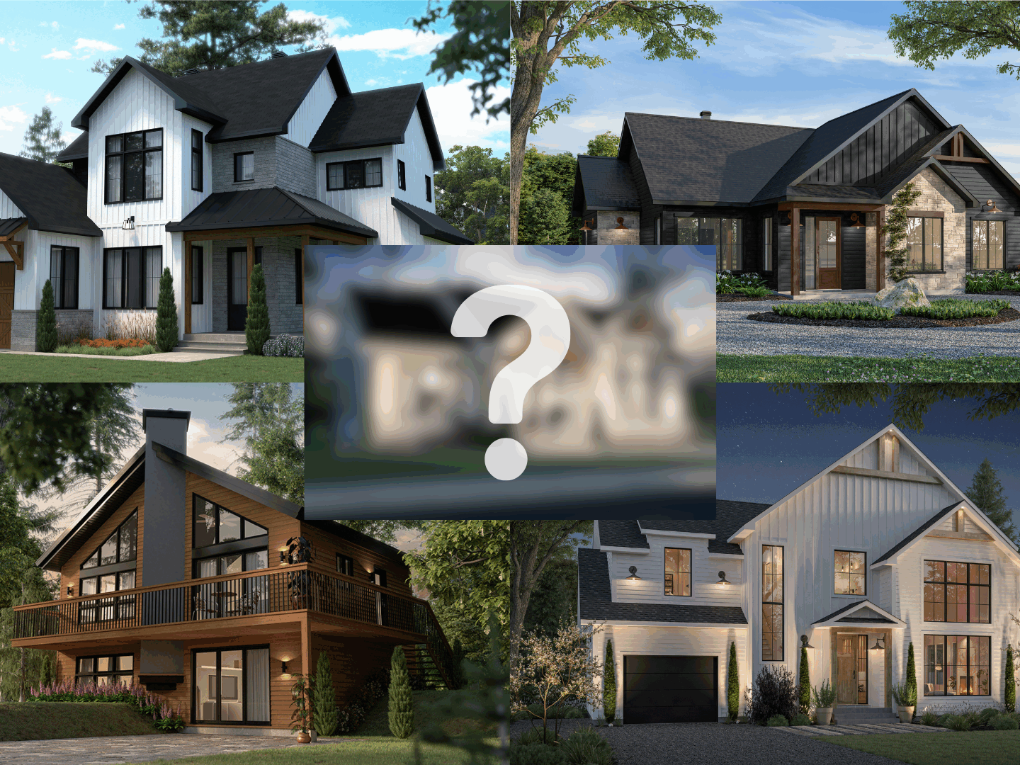Collage featuring the 10 most popular house plans of 2026, including modern farmhouse, walkout basement, Scandinavian and cottage home designs by Drummond House Plans.