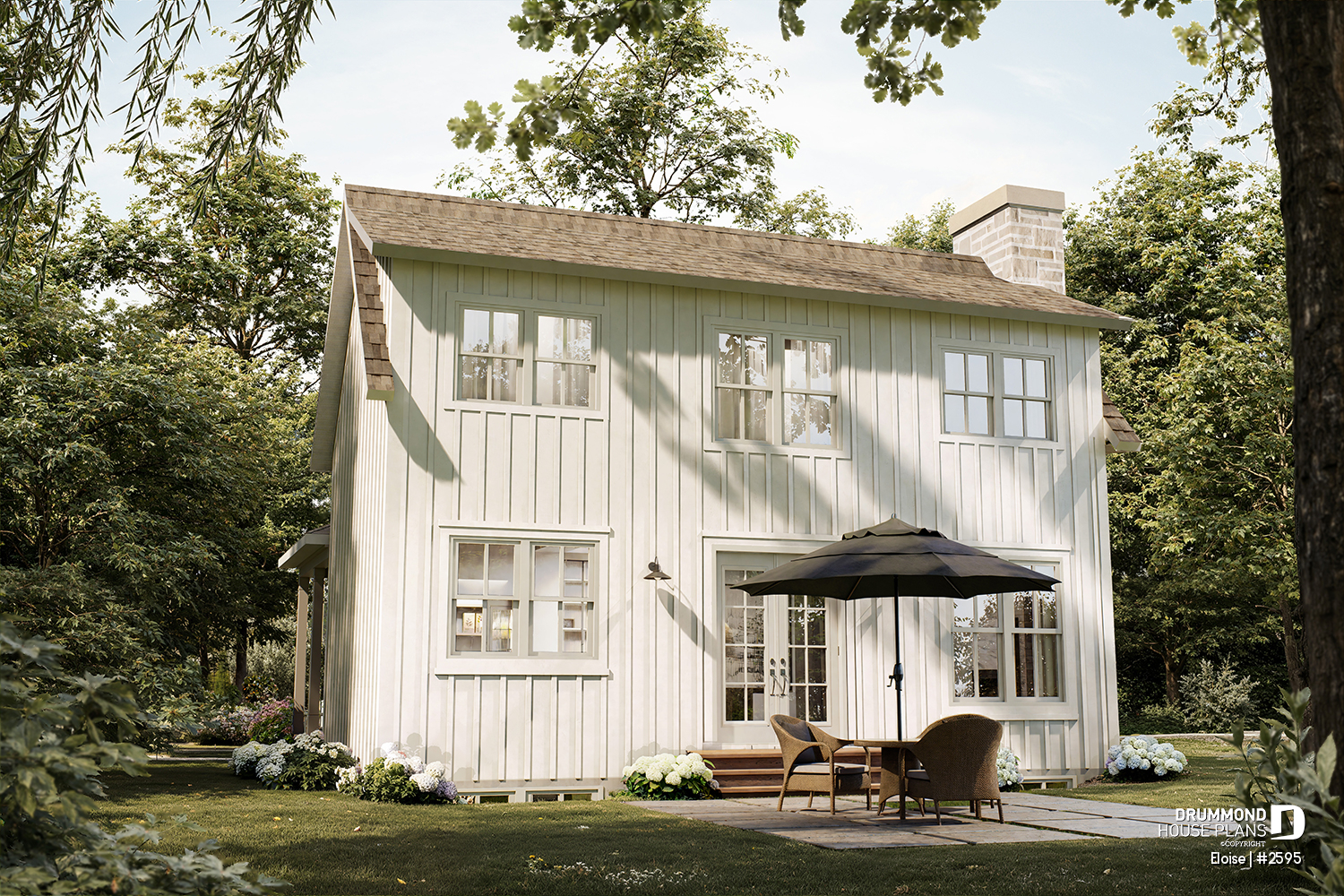Eloise French Country house plan rear view with bright windows, elegant architectural design, and inviting backyard connection