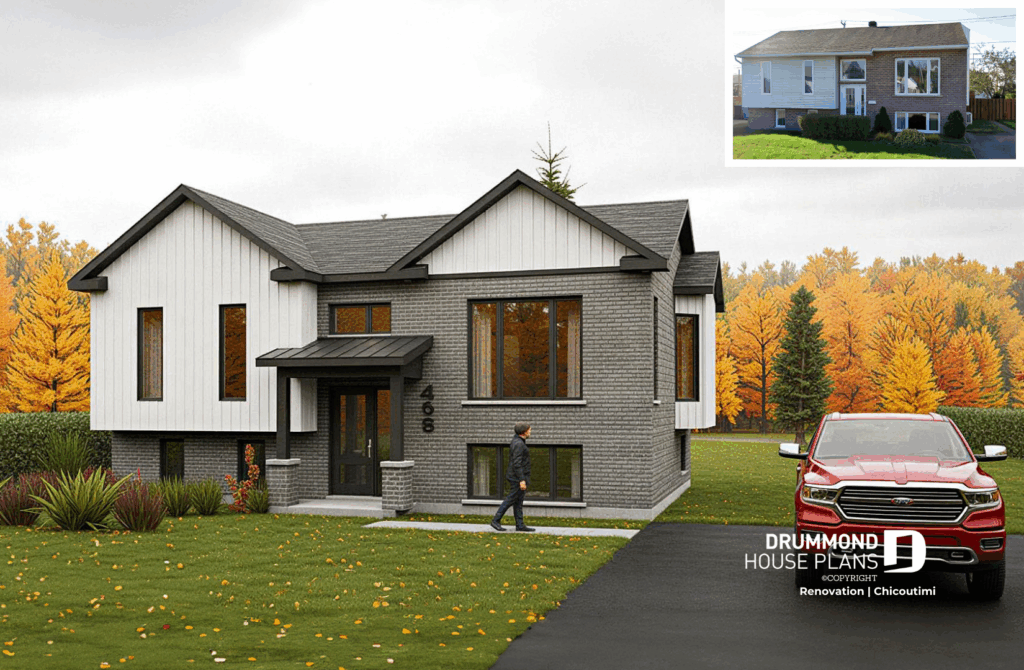 before and after pictures of an exterior home renovation