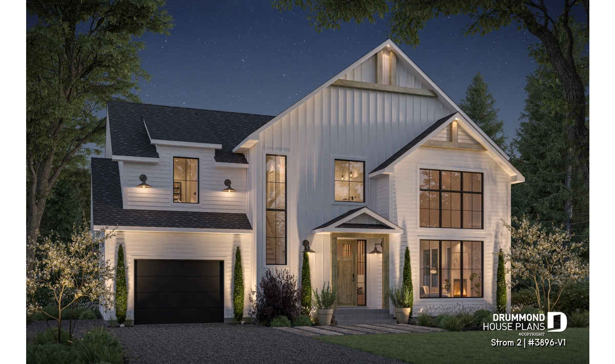 Modern farmhouse exterior of Strom 2 house plan (#3896-V1)
