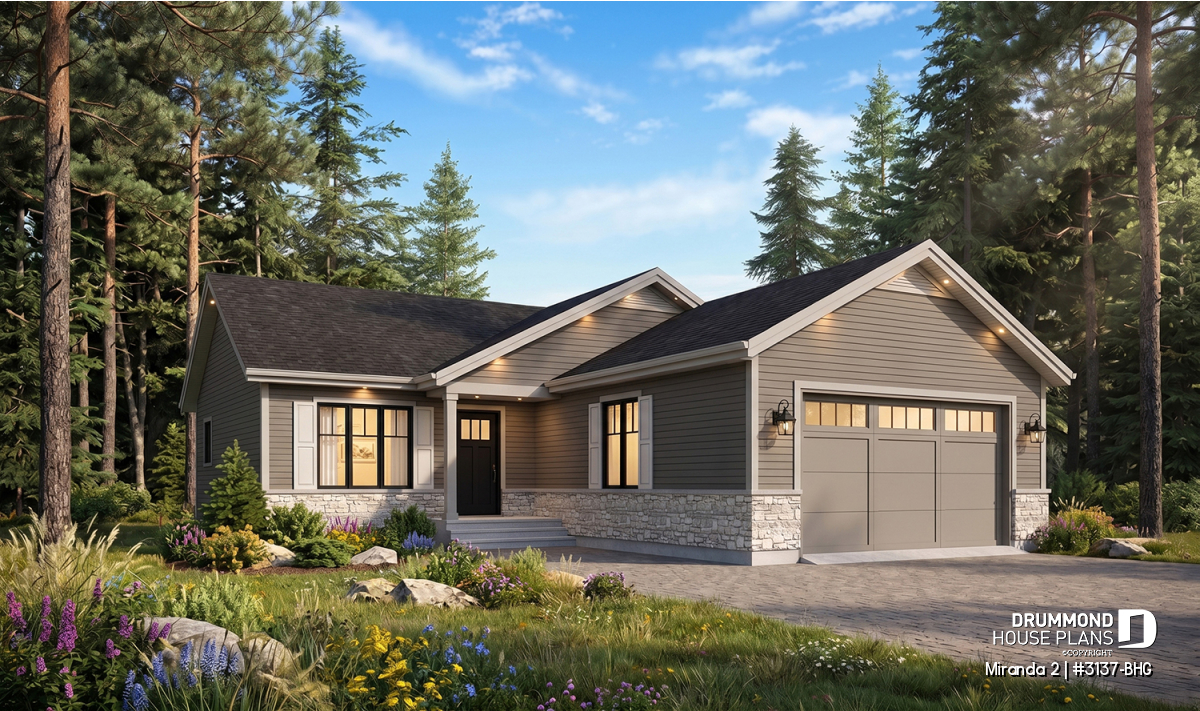 Miranda 2 narrow lot house plan with double garage by Drummond House Plans
