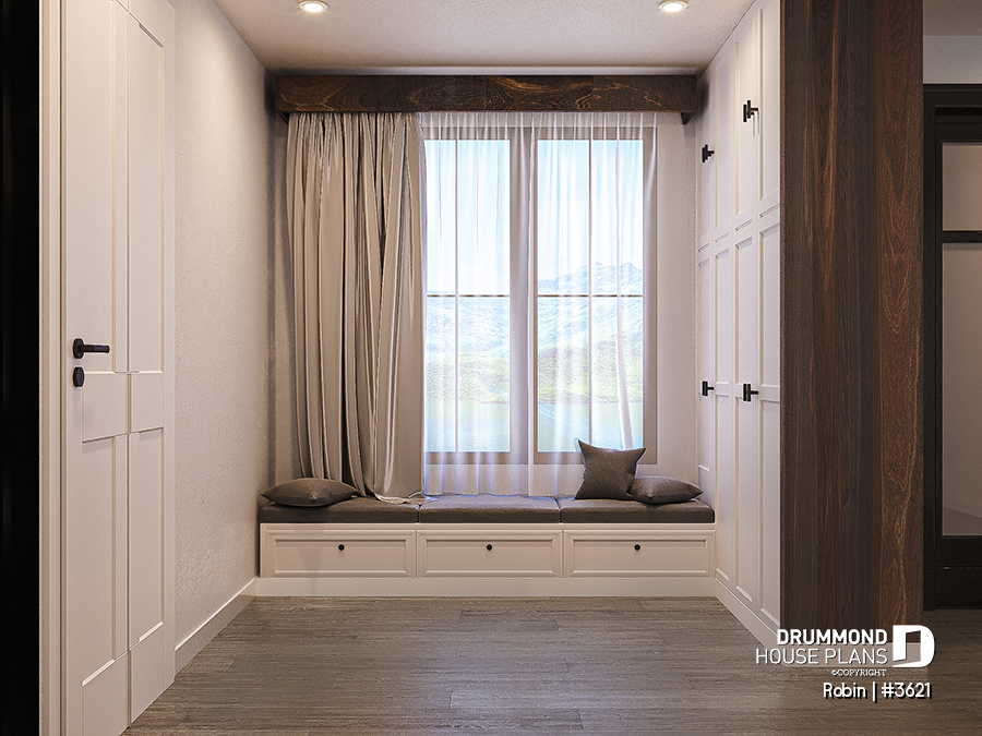 Contemporary House Plan Robin #3621 with build-in coat closet in entry