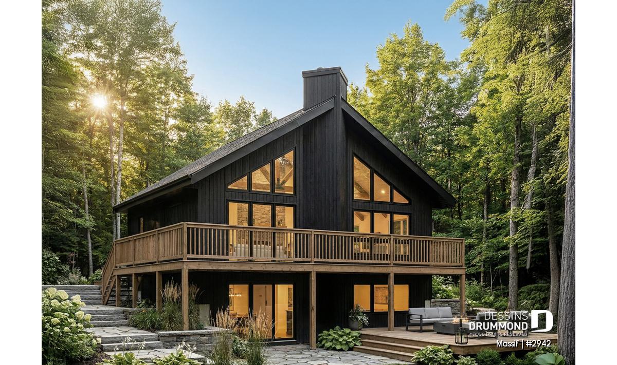 Chalet lumineux MASSIF 2942 avec rez-de-jardin, plafond cathédral et grande fenestration