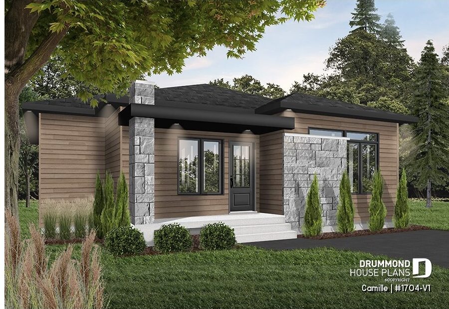 Camille mid-century narrow lot house plan (#1704-V1) with modern architecture