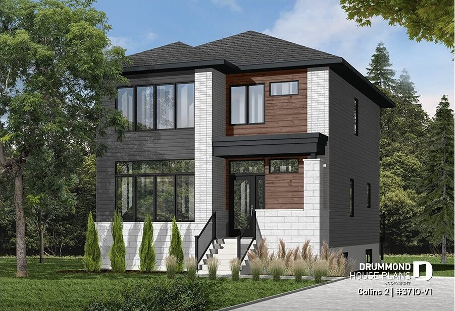 Collins 2 contemporary narrow lot house plan (#3710-V1) with three bedrooms