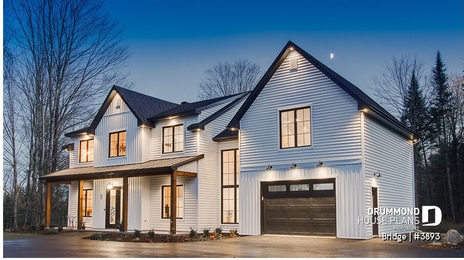 Custom house plans online featuring a modern farmhouse with garage and open-concept design