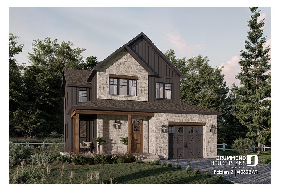 Fabien 2 Scandinavian narrow lot house plan (#2823-V1) modern Nordic home with garage