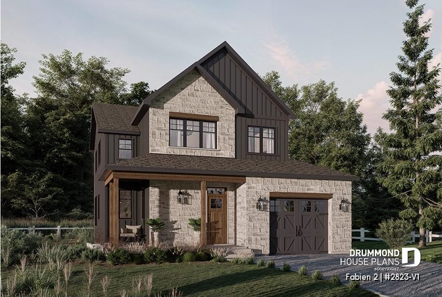 Fabien 2 Scandinavian narrow lot house plan (#2823-V1) modern Nordic home with garage