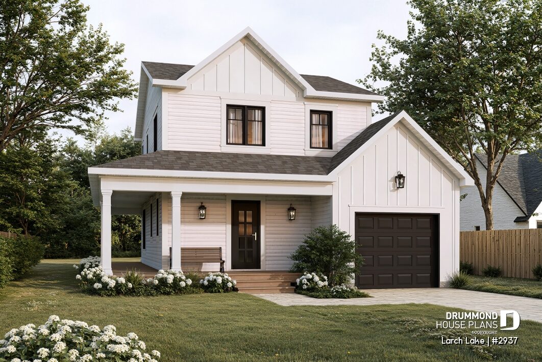 Larch Lake modern farmhouse narrow lot house plan (#2937) with garage