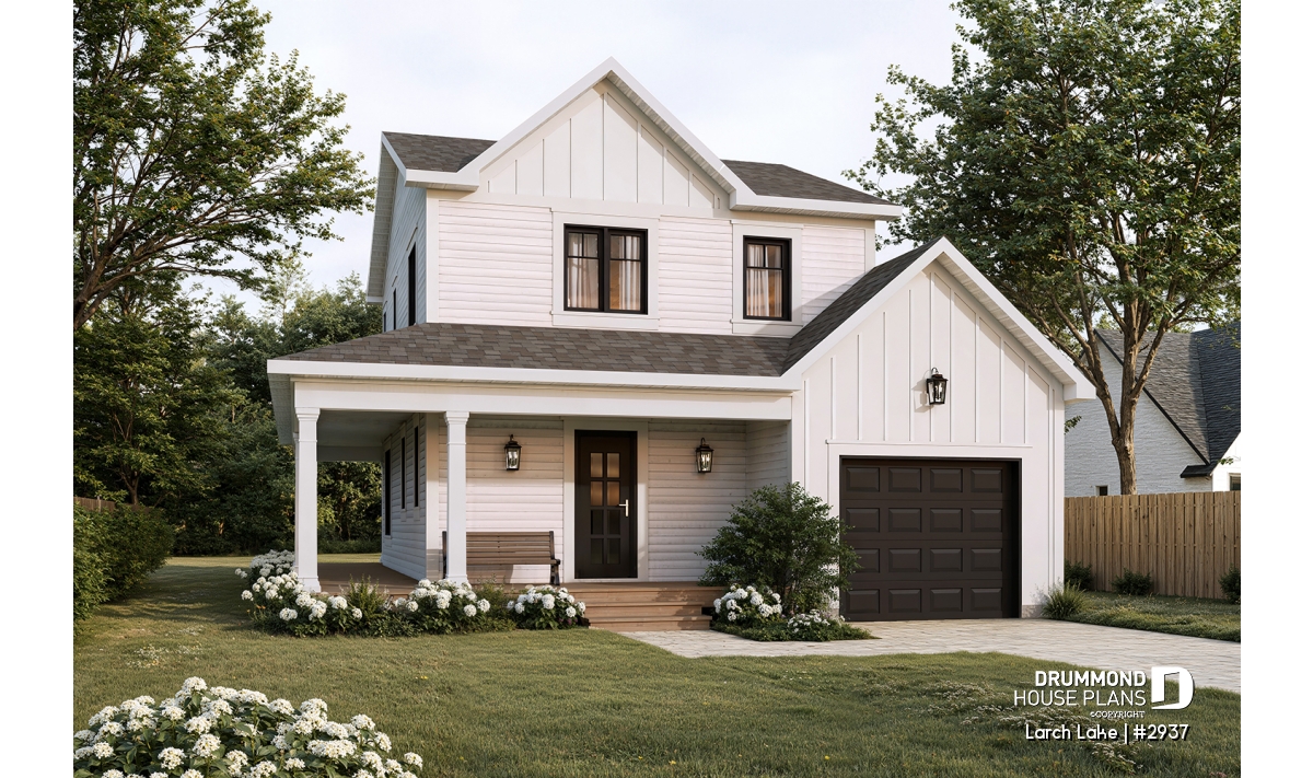 Larch Lake modern farmhouse narrow lot house plan (#2937) with garage