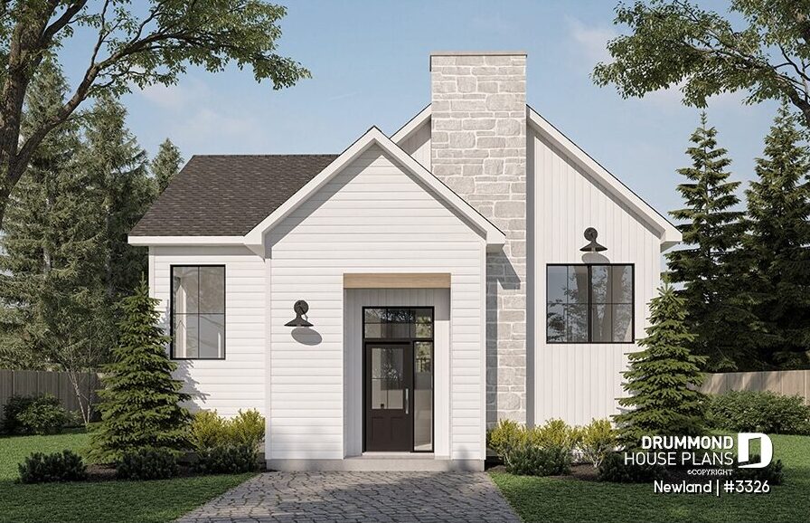 Newland modern farmhouse narrow lot house plan (#3326) with main floor primary suite