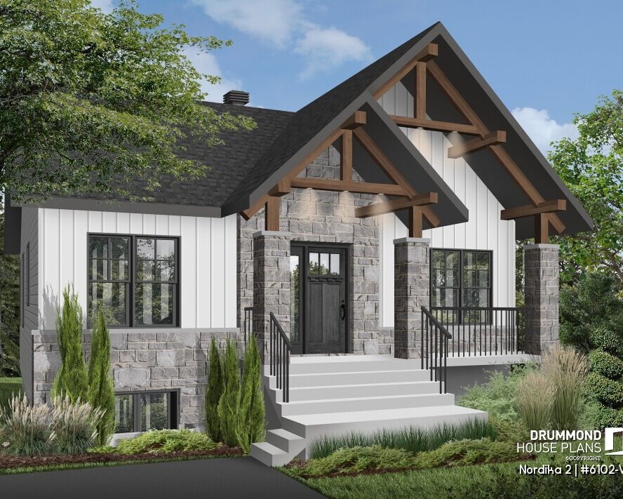 Nordika 2 narrow lot house plan (#6102-V1) modern craftsman home with 34-foot wide façade