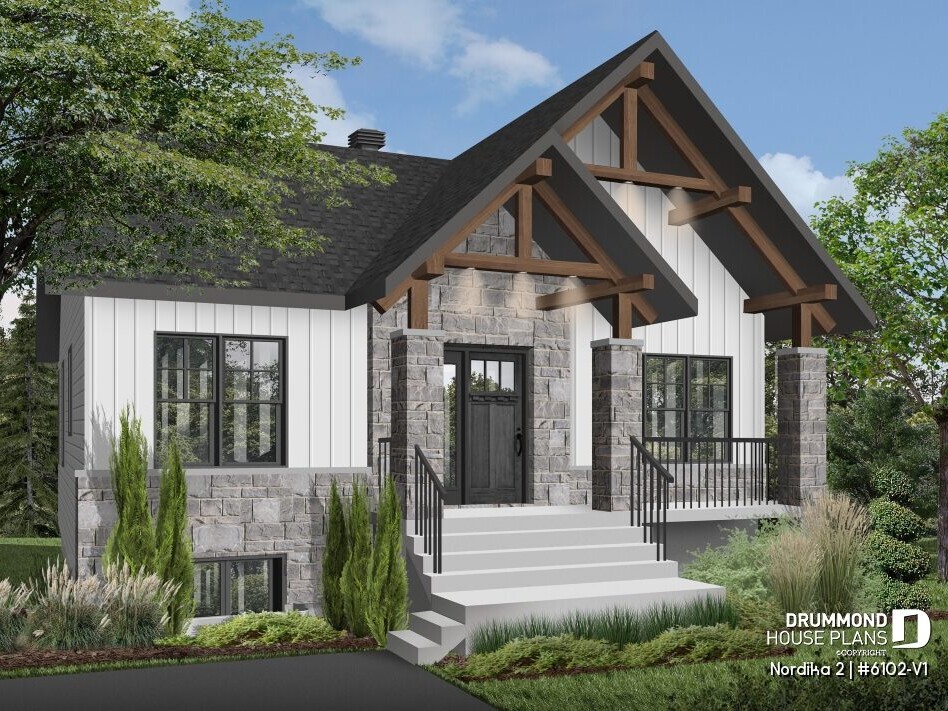 Nordika 2 narrow lot house plan (#6102-V1) modern craftsman home with 34-foot wide façade