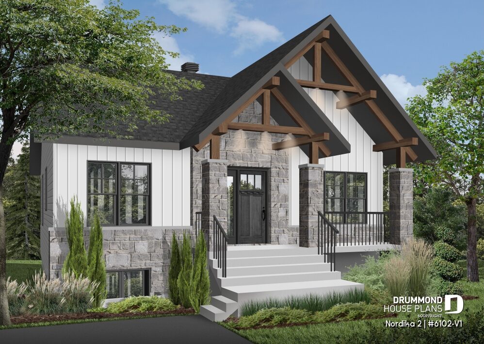 Nordika 2 narrow lot house plan (#6102-V1) modern craftsman home with 34-foot wide façade