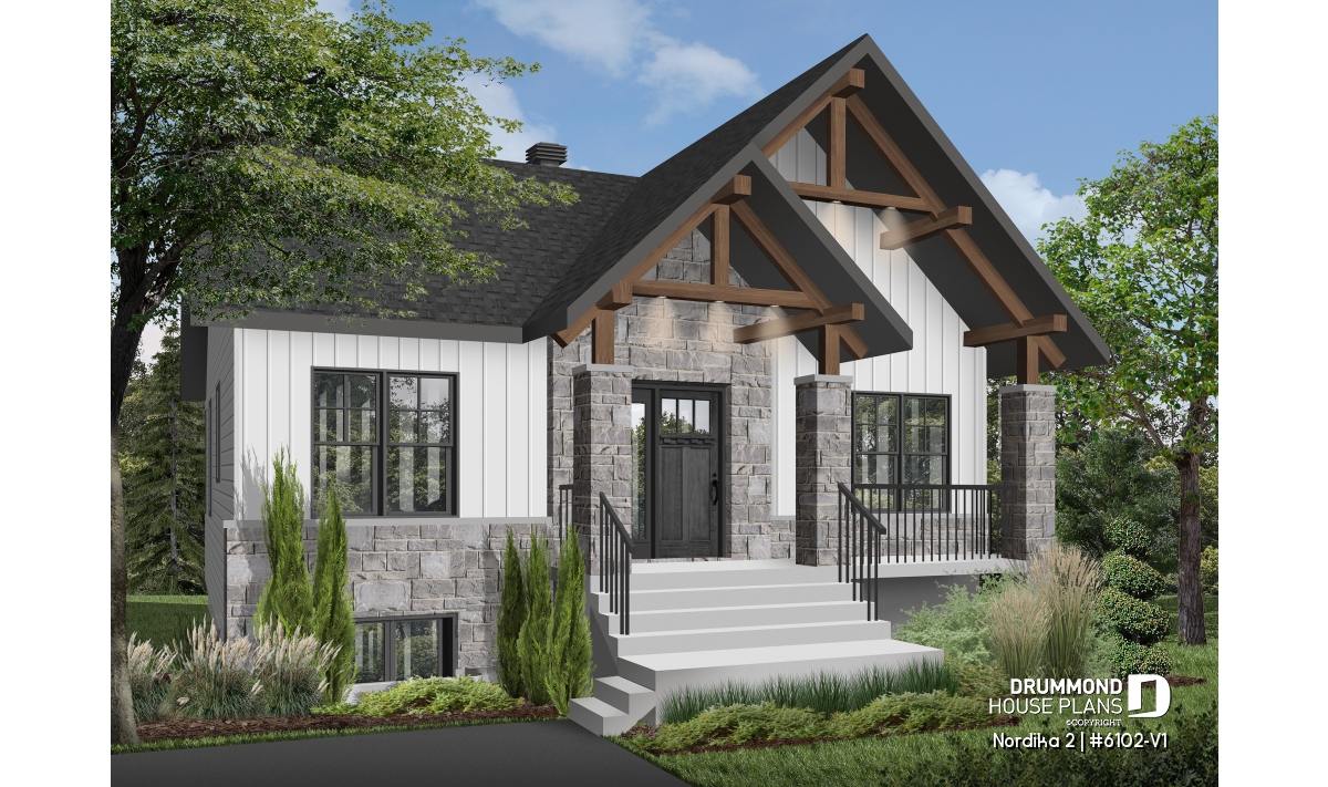 Nordika 2 narrow lot house plan (#6102-V1) modern craftsman home with 34-foot wide façade