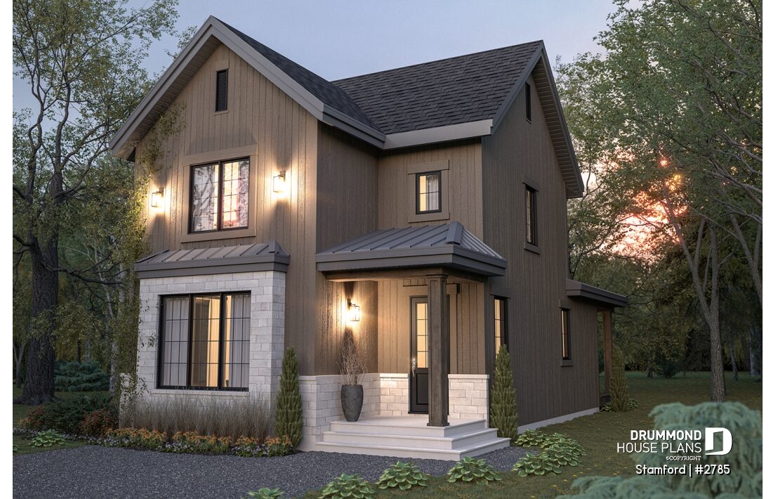 Stamford modern rustic narrow lot house plan (#2785) with optional finished basement