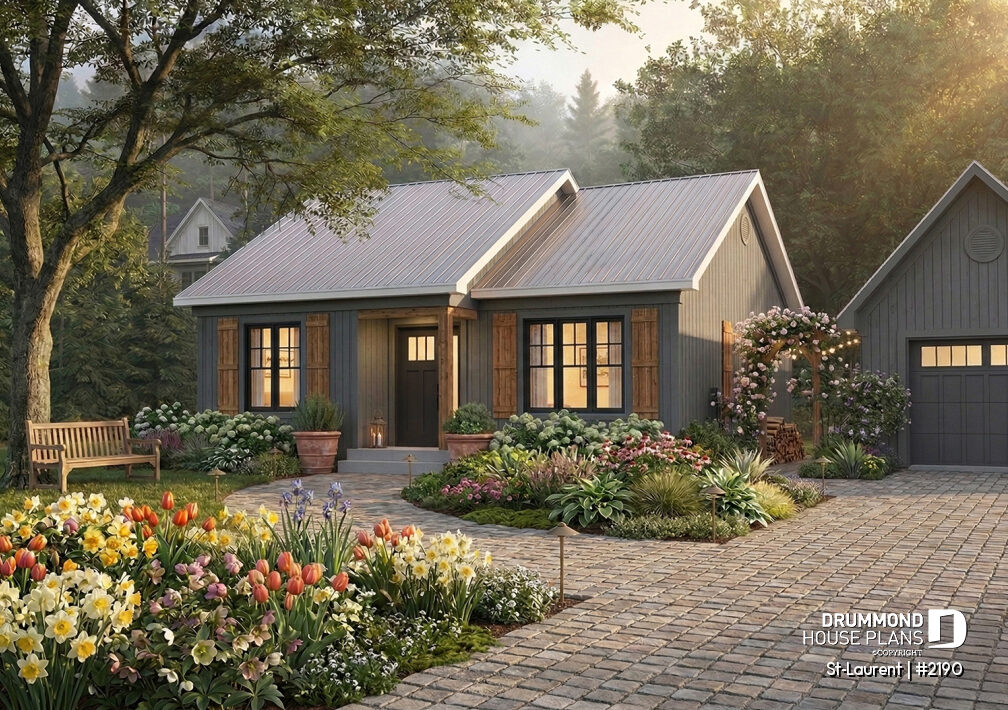2-bedroom single-story house plan St-Laurent 2190 grey exterior modern country style