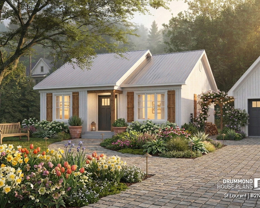 2-bedroom single-story house plan St-Laurent 2190 white front exterior country style