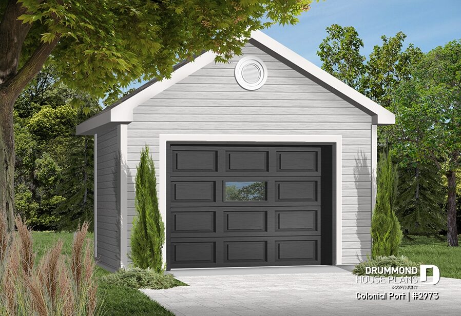 free detached single garage plan 2973 Colonial Port front exterior included with house plan