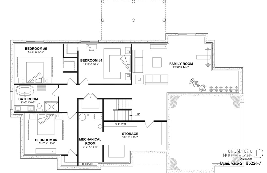 Single-story house plan with finished basement including 3 bedrooms, family room, bathroom and storage – Dambroise 2 (#3224-V1)