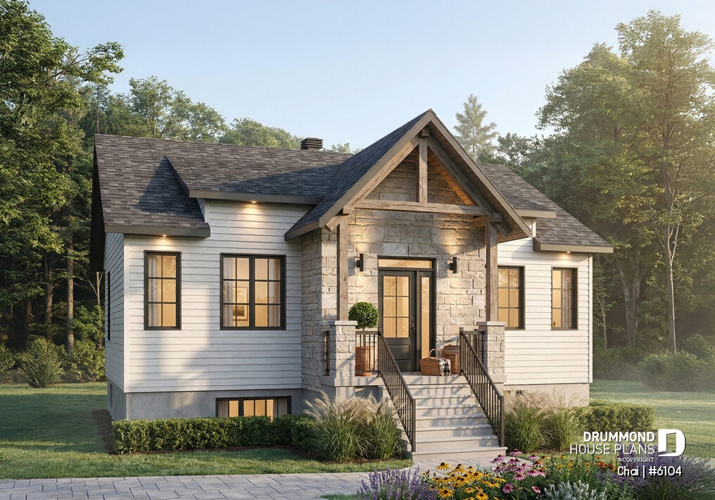 modern farmhouse house plan Chai 6104 single-story with covered terrace and 2 bedrooms