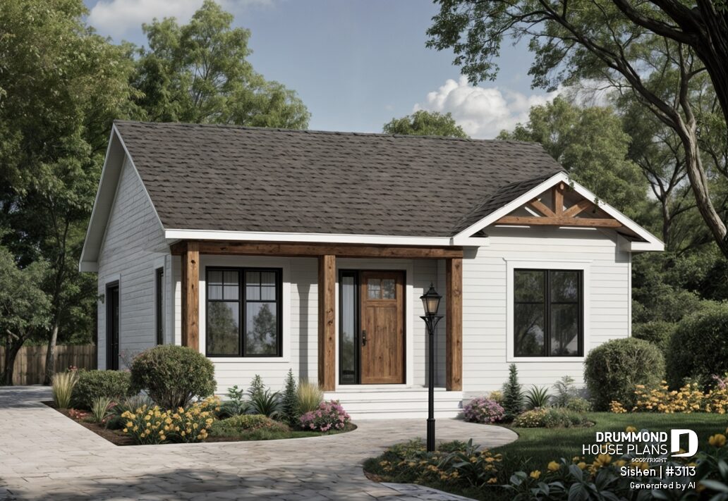 Lozère 3113 small country house plan with unfinished basement and bright affordable layout
