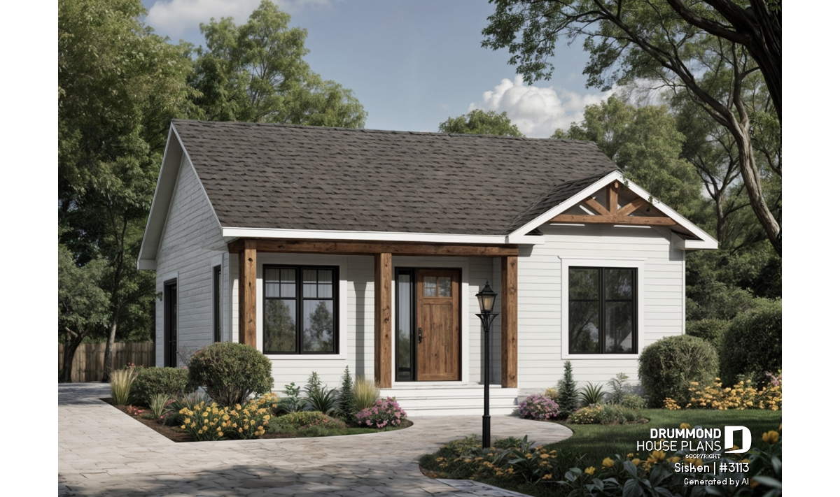 Lozère 3113 small country house plan with unfinished basement and bright affordable layout
