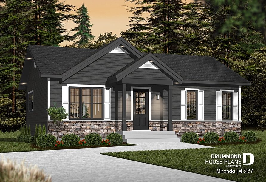 Miranda 3137 small affordable country house plan with bright interior and unfinished basement