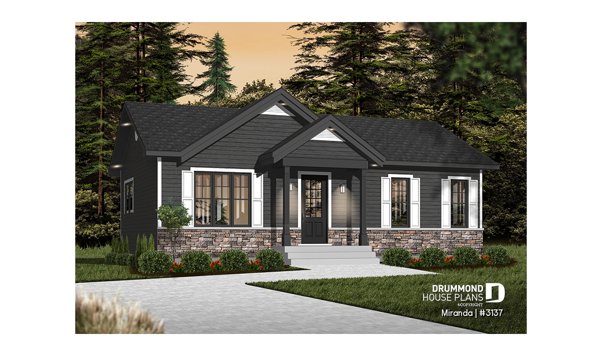 Miranda 3137 small affordable country house plan with bright interior and unfinished basement