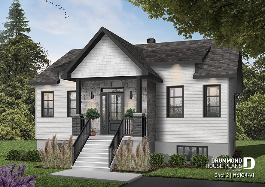 Modern rustic 2-bedroom house plan Chai 2 #6104-V1 with stone accents