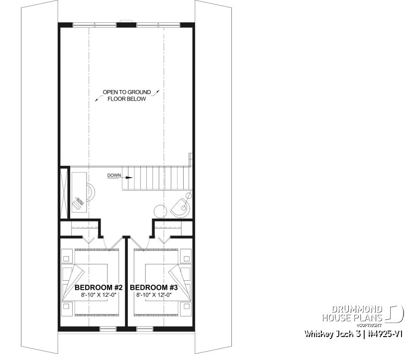 Whiskey Jack 3 lakefront cabin loft floor plan with 2 bedrooms, home office and reading nook