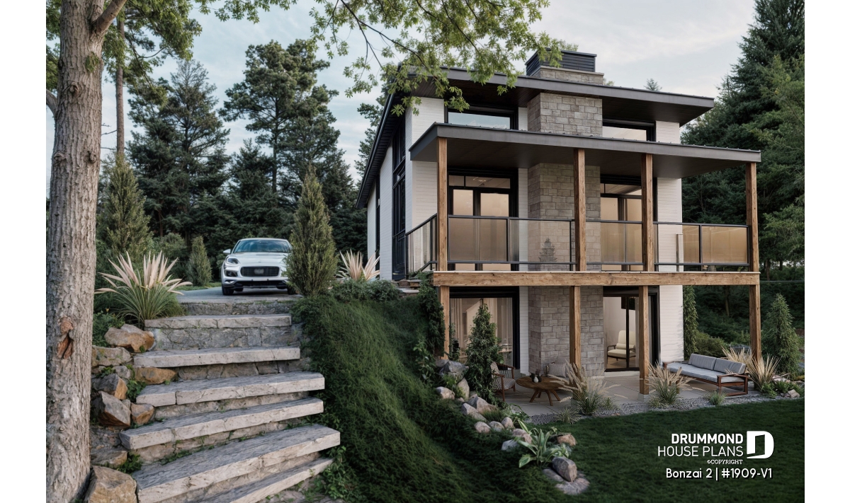 Bonzai 2 1909 V1 modern house plan with walkout basement and 2 to 3 bedrooms