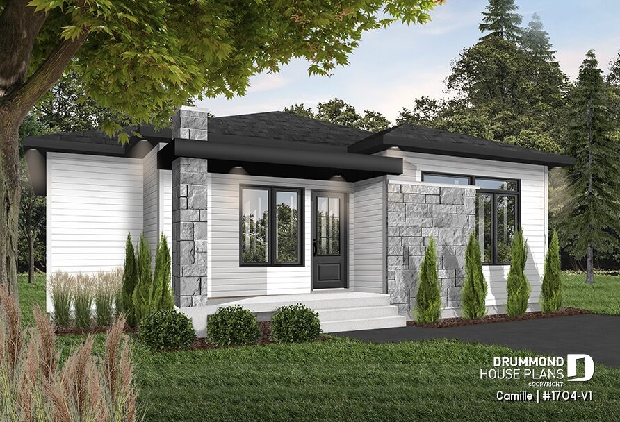 Small modern house plan Camille #1704-V1 with 1 bedroom and home office