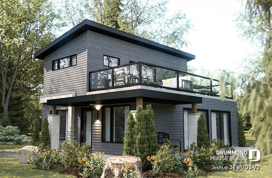 Small modern house plan Joshua 3 #1703-V2 with large upper-level terrace