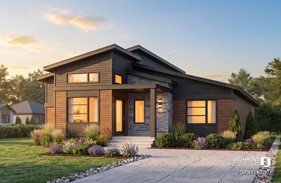 Small modern house plan Oxford #3297 with Mid-Century architecture