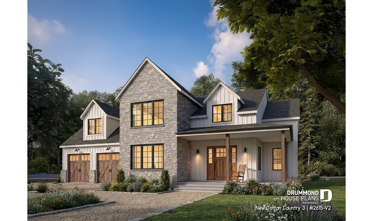 French Country house plan with 4 bedrooms, 2-car garage and modern farmhouse styling – New Cotton Country 3 (#2615-V2)