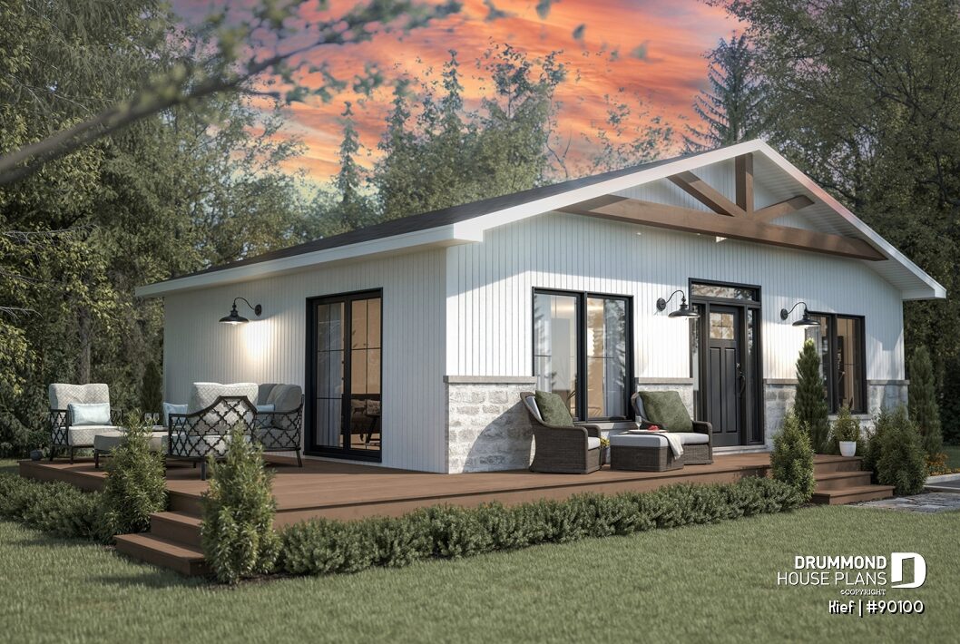 Kief (#90100) small house plan with covered front porch, open layout and country cottage charm