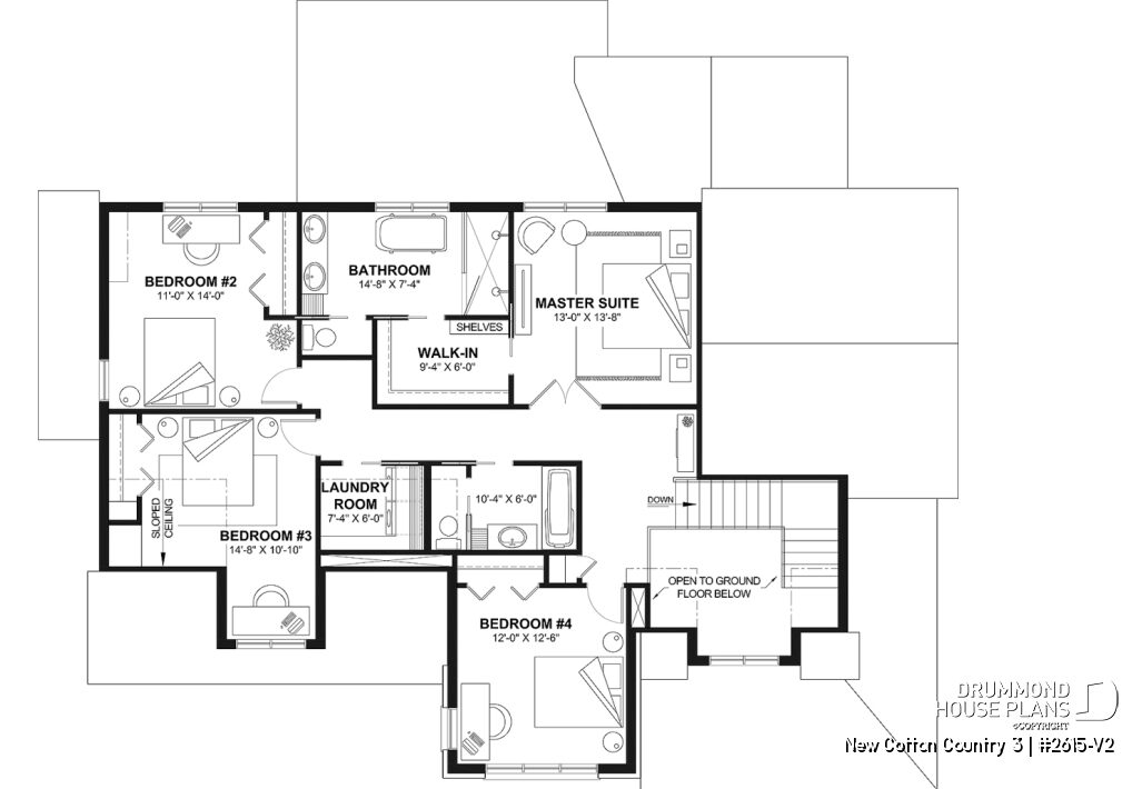 Second Floor Plan | New Cotton Country 3 French Country House Plan (#2615-V2)